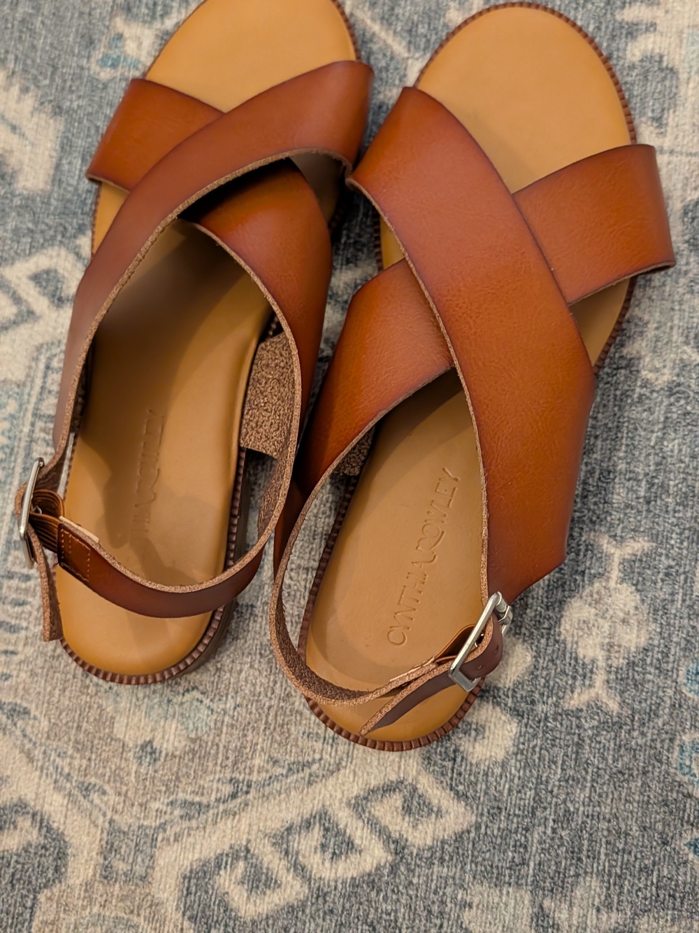 Cynthia Rowley Tan Brown Cross-Strap Sandals